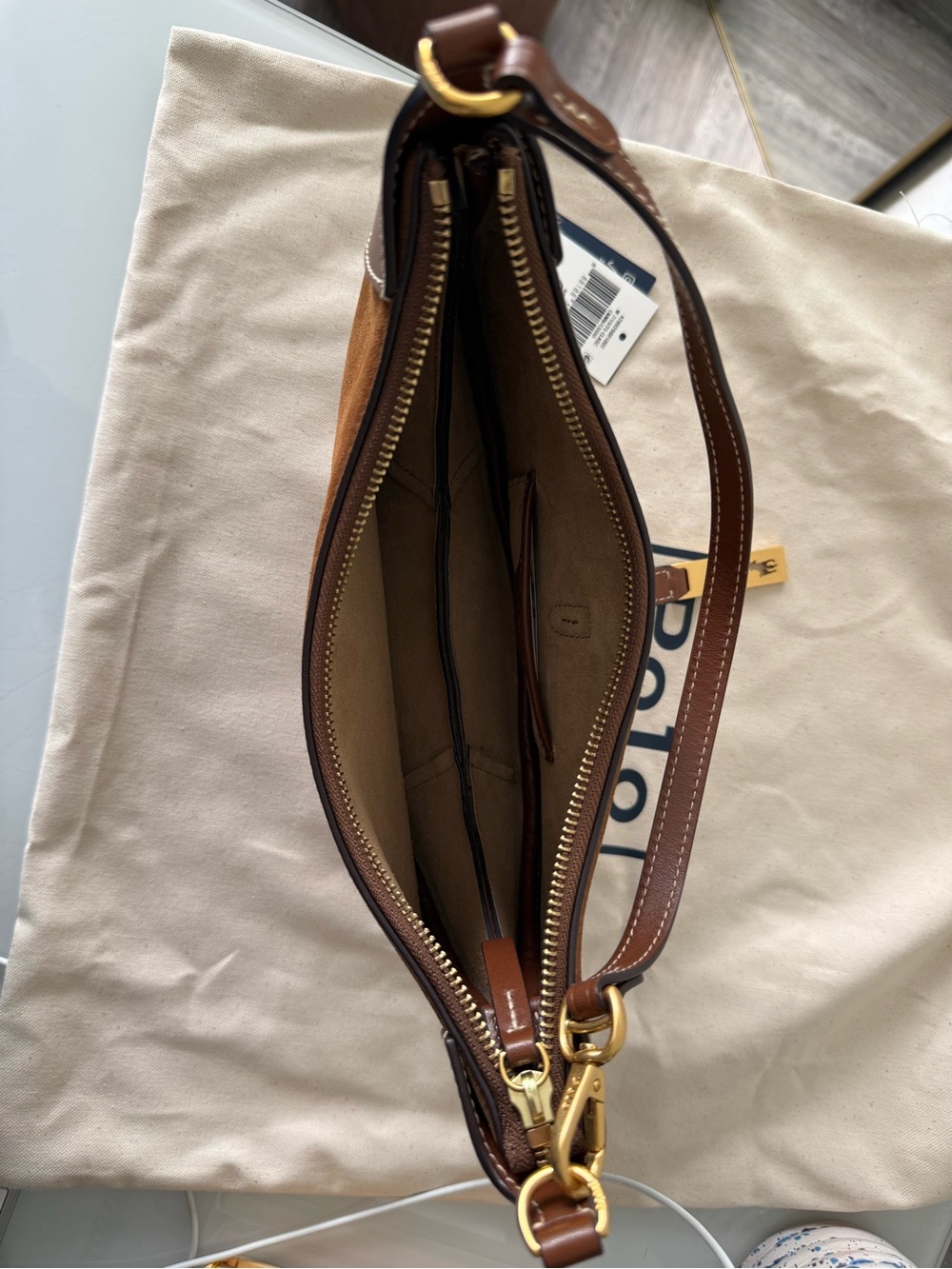Polo by Ralph Lauren Chestnut Brown Suede Crescent Shoulder Bag - Picture 2 of 6